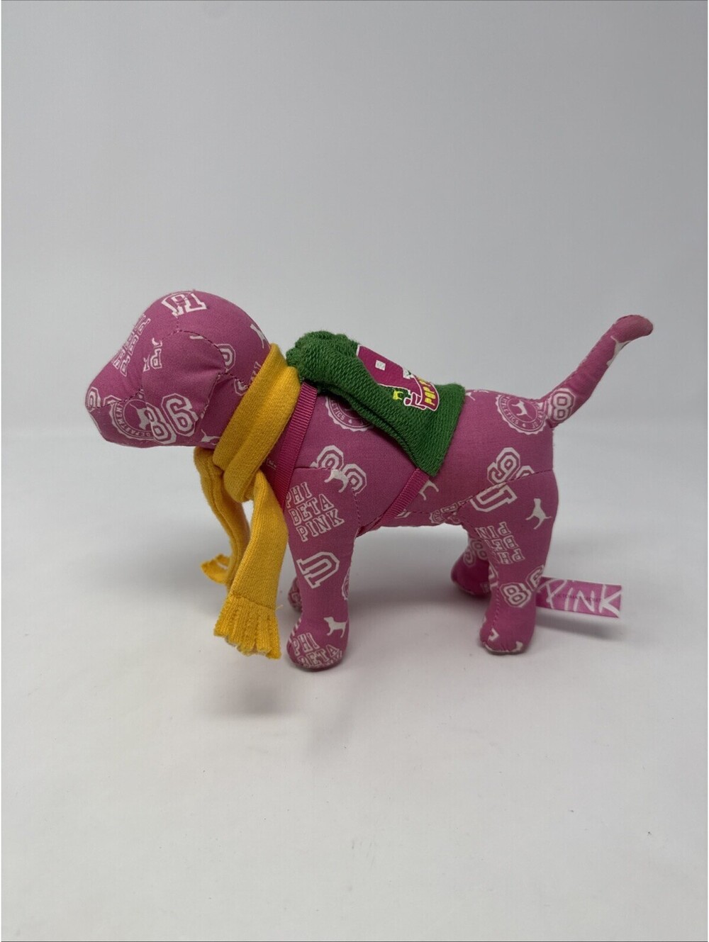 POP PINK Victoria Secret PINK 7" Miniature Plush Dog Yellow Scarf Green Sweater